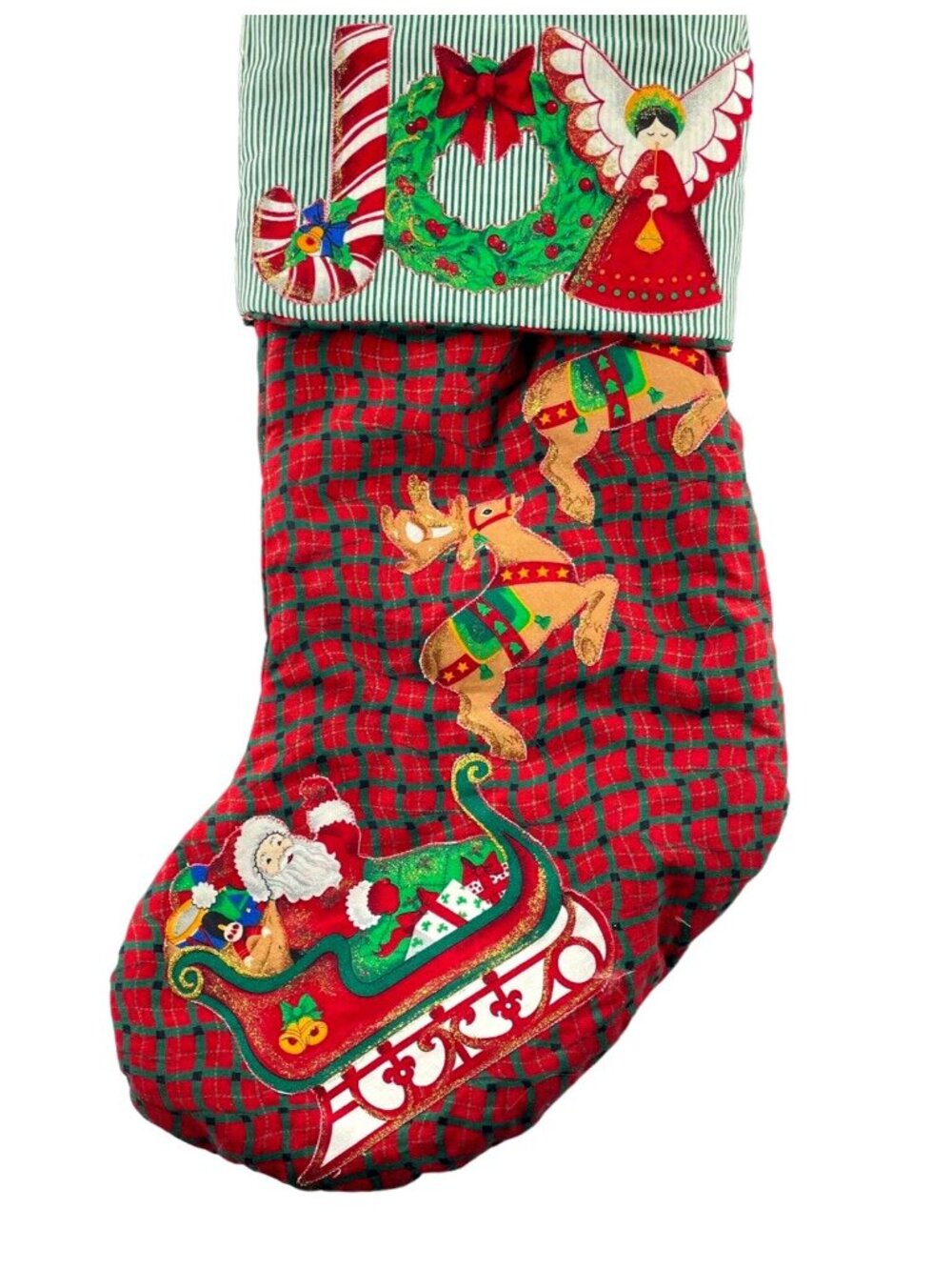Christmas Stocking Applique Santa Reindeer Joy Angel Large 24 in. Handmade